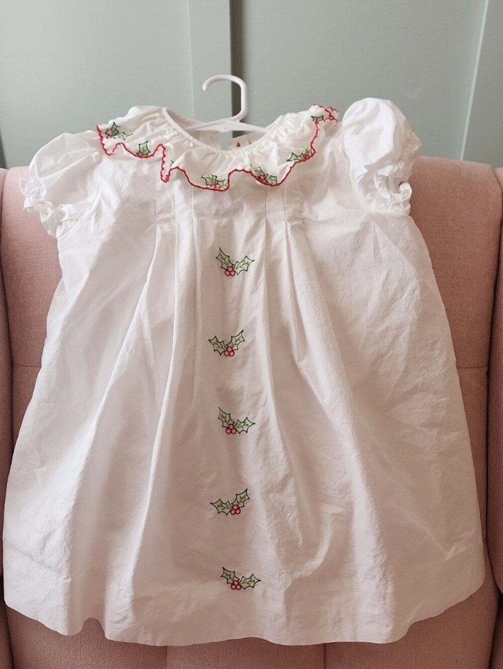 The Proper Peony 4 Or 4 White Holiday Holly Embroidered Christmas Dress